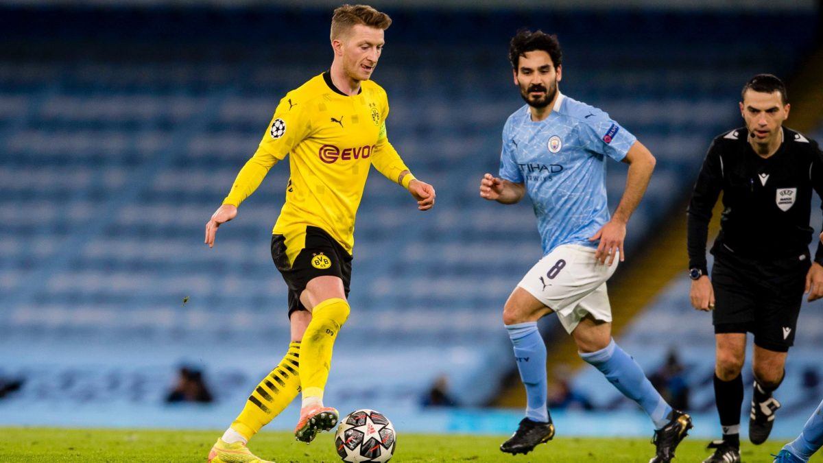 Match action from Manchester City's 2-1 win over Borussia Dortmund in the Champions League quarterfinal first leg (Photo: @BVB / Twitter)