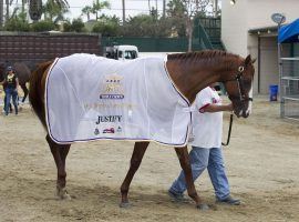 After battling a left front ankle injury, Justify will race no more, officially retiring on Wednesday. (Image: LA Times)