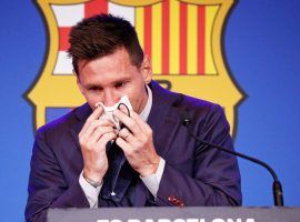 Lionel Messi spoke to the media, confirming through tears his exit from the club after 21 years. (Image:Twitter/FabrizioRomano)