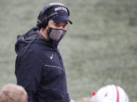 Ohio State head coach Ryan Day talks to his players during an NCAA college football game against Indiana, Saturday, Nov. 21, 2020, in Columbus, Ohio. (AP Photo/Jay LaPrete)