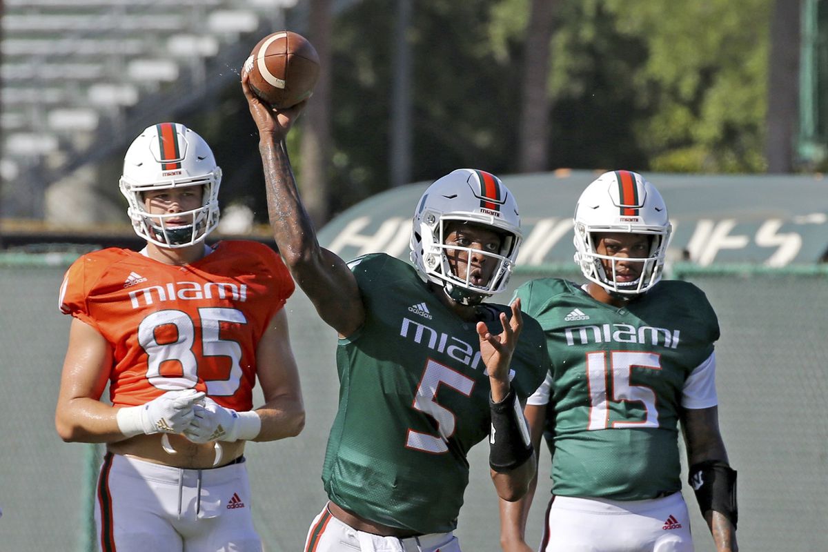 Miami quarterbacks Nâ€™Kosi Perry and Jarren Williams Independence Bowl