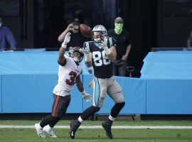 Carolina Panther Colin Thompson is the third-string tight end, but provided one of the NFL Week 10 highlights when he scored his first touchdown. (Image: AP)