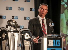 Ohio State football coach Urban Meyer answers questions during the July 24 Big 10 Media Day. (Image: Getty)