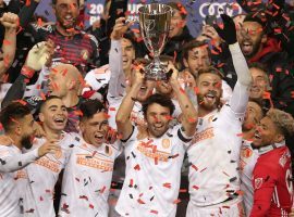 Atlanta United players celebrate after the team defeated the New York Red Bulls 3-1 on aggregate to win the MLS Eastern Conference Championship. (Image: Brad Penner/USA Today Sports)