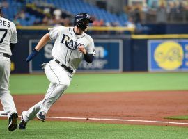 Tampa Bay Rays CF Austin Meadows rounds third base in a win over the Orioles at Tropicana Stadium in St. Pete. (Image: Allie Goulding/Tampa Times)