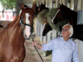 Even for him, Bob Baffert, seen here with 2018 Triple Crown winner Justify, has an endless barn of 3-year-old Kentucky Derby prospects. Scheduling them is like playing equine Tetris. (Image: AP Photo)