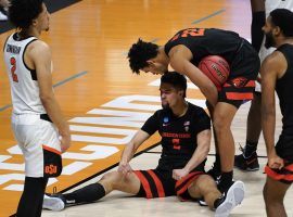 Oregon State guard Jarod Lucas flexes after he scores after being fouled by Oklahoma State in the second round of March Madness. (Image: AP)