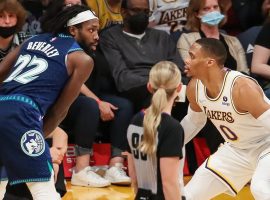 Russell Westbrook (right) from the LA Lakers defends Patrick Beverly of the Minnesota Timberwolves last season. (Image: Getty)