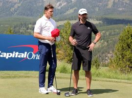 Tom Brady (left) and Aaron Rodgers (right) are teaming up against Josh Allen and Patrick Mahomes in the latest edition of The Match. (Image: Stacy Revere/Getty)