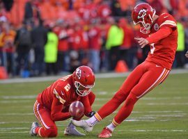 Kansas City Chiefs kicker Harrison Butker, seen here attempting a field goal in 2018, did not miss a kick in Super Bowl 54. (Image: Peter G. Aiken/Getty)