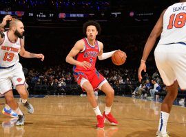 Cade Cunningham, rookie guard from the Detroit Pistons drives to the basket against the New York Knicks at Madison Square Garden. (Image: Porter Lambert/Getty)