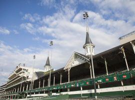 The twin spires of Churchill Downs could stand guard over an empty infield and grandstand the first Saturday in May. Officials plan to make an announcement on the Kentucky Derby's status this week (Image: Yahoo News)