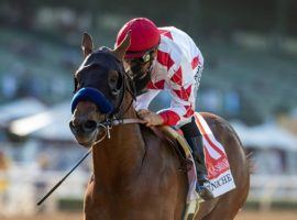 Corniche and Mike Smith won October's Grade 1 American Pharoah for one of his three victories in as many races. The presumptive Champion 2-Year-Old will remain with trainer Bob Baffert despite the conditioner's suspension from the next two Kentucky Derbies. (Image: Benoit Photo)