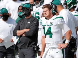 Ex-head coach Adam Gase and quarterback Sam Darnold on the sidelines for the New York Jets. (Image: Getty)