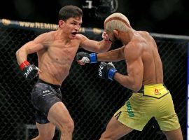 Joseph Benavidez (left) and Deiveson Figueiredo (right) will fight for the flyweight title on Saturday in a rematch of their February bout. (Image: Peter Casey/USA Today Sports)