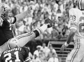 Tom Dempsey of the New Orleans Saints connects on a record-breaking field foal to defeat the Detroit Lions in Tulane Stadium. (Image: Getty)