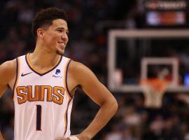 Suns guard Devin Booker during one of his scoring outbursts at Talking Stick Resort Arena in Phoenix, Arizona. (Image: Getty)