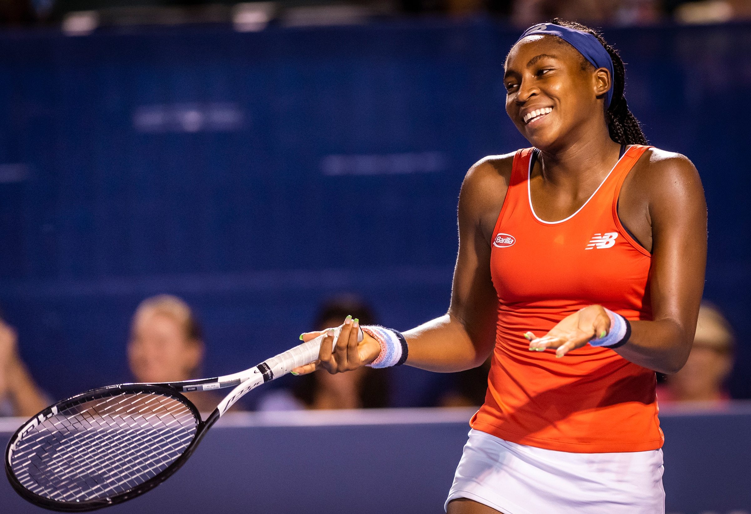 Coco Gauff wearing New Balance at match