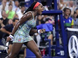 Late in the third set, Coco Gauff finally realizes the second round match against Timea Babos is hers. (Photo: AP?Charles Krupa)