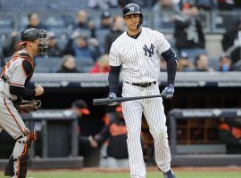 Giancarlo Stanton went 0-for-7 with five strikeouts against the Baltimore Orioles on Sunday, continuing a historically poor start for the reigning NL MVP. (Image: Kathy Willens/AP)