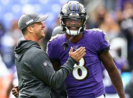 Baltimore Ravens head coach John Harbaugh and quarterback Lamar Jackson during pregame warmups. (Image: Getty)