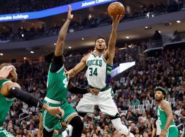 Giannis 'Greek Freak' Antetokounmpo from the Milwaukee Bucks attacks the paint against the Boston Celtics in Game 3 at the Fiserv Forum. (Image: Jeff Hanisch/USA Today Sports)