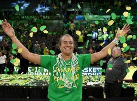 Sabrina Ionescu celebrates Oregon's PAC-12 Conference Championship, only to see her post-season dreams vanish four days later. (Image: Ethan Miller/ Getty).