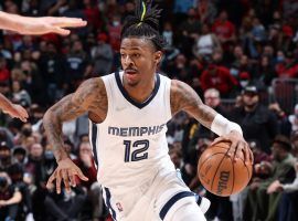 Ja Morant from the Memphis Grizzlies drives to the basket against the Chicago Bulls to score two of his career-best 46 points. (Image: Getty)