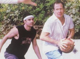 Actor Jess Bradford guards comedian Garry Shandling at one of his secret Sunday pick-up games in LA. (Image: Jesse Bradford/Instagram)