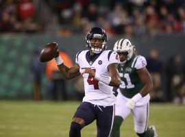 Houston Texans QB Deshaun Watson playing against the New York Jets at MetLife Stadium in 2018. The disgruntled Watson wants out of Houston and indicated the Jets would be his top choice. (Image: Getty)