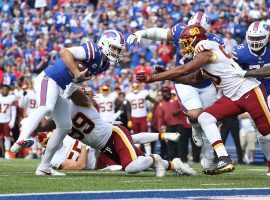 Josh Allen from the Buffalo Bills scrambles against the Washington Football Team in Week 3. (Image: Joshua Bessex/Getty)