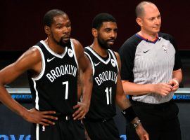 Kevin Durant and Kyrie Irving during a preseason game with the Brooklyn Nets. (Image: Sarah Stier/Getty)