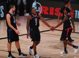 Ivica Zubac (left) and Kawhi Leonard of the LA Clippers during Game 4 in the first round of the playoffs. (Image: AP)