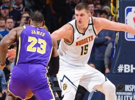 Nikola Jokic of the Denver Nuggets defends LeBron James of the LA Lakers in Denver. (Image: Porter Lambert/Getty)