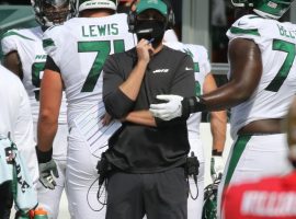 NY Jets head coach Adam Gase with rookie lineman Mekhi Becton. (Image: Chris Pedota/USA Today Sports)