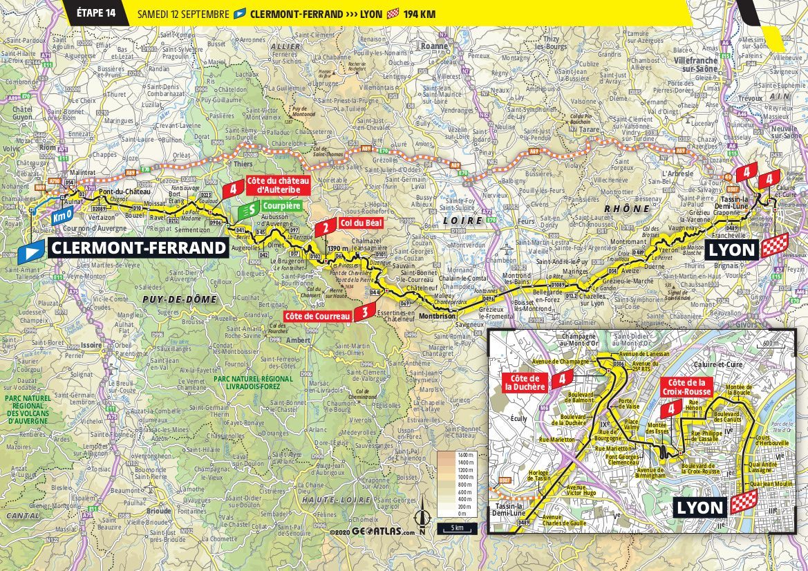 Map 2020 Tour de France Stage 14