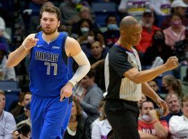 Luka Doncic from the Dallas Mavs points to a teammate after he connected on a bucket and drew a foul. (Image: Getty)