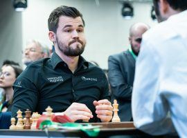 Magnus Carlsen defeated Hikaru Nakamura in the final of the Magnus Carlsen Invitational, winning $70,000. (Image: Maria Emelianova/FIDE)