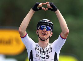 Matej Mohoric (Bahrain Victorious) rode to a victory in the longest stage in two decades with a win in Stage 7 at Le Creusot. (Image: Reuters)