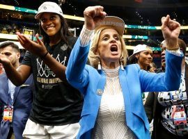 Kim Mulkey, head coach of Baylor, celebrates winning the 2019 womenâ€™s college basketball championship. (Image: Suzanne Greenberg/Getty)