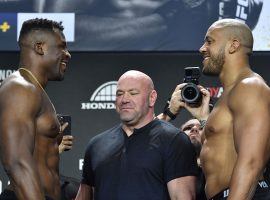 Francis Ngannou (left) will take on the undefeated Cyril Gane (right) to unify the UFC heavyweight championship at UFC 270 on Saturday. (Image: Chris Unger/Zuffa)