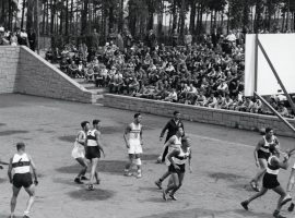 Men's basketball was played outdoors on grass tennis courts during the 1936 Olympics in Berlin, Germany. (Image: Getty)