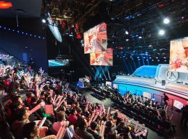 Fans watch an Overwatch League match live in studio. ESPN, Disney, and ABC will begin airing Overwatch League matches and highlights this month. (Image: Damon Casarez/Wired)