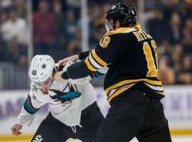 Boston Bruins winger Brett Ritchie lands a punch against San Jose Sharks winger Barclay Goodrow during a hockey fight in Boston. (Image: Greg M. Cooper/USA Today Sports)