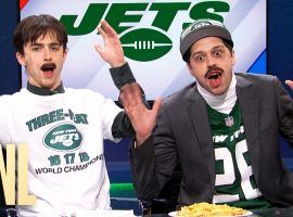 Timothee Chalamet and Pete Davidsion poke fun at the New York Jets in an SNL sketch. (Image: YouTube/Saturday Night Live)