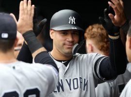 The New York Yankees congratulate Gary Sanchez after hitting his third home run against the Baltimore Orioles at Camden Yards. (Image: Robb Carr/Getty)