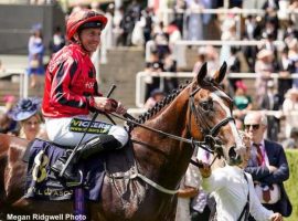 At a record 50/1, The Ridler and jockey Paul Hanagan won a controversial Norfolk Stakes at Royal Ascot. (Image: Megan Ridgwell Photo)