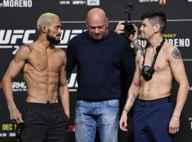 Deiveson Figueiredo faces Brandon Moreno in the main event of UFC 256. (Image: Jeff Bottari/Zuffa/Getty)