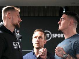 Alexander Volkov (left) will battle Tom Aspinall (right) in the main event of a UFC Fight Night card in London on Saturday night. (Image: Getty)