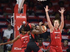 The Washington Mystics survived a scare from the Las Vegas Aces to take a 1-0 lead in their WNBA semifinal series. (Image: Nick Wass/AP)